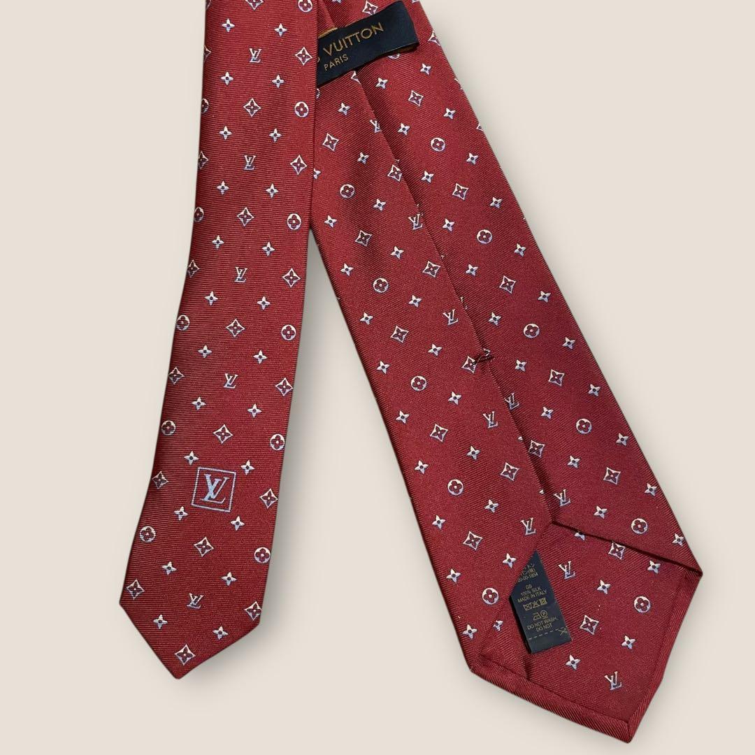 LOUIS VUITTON ルイヴィトン ネクタイ 赤 モノグラム シルク 箱付