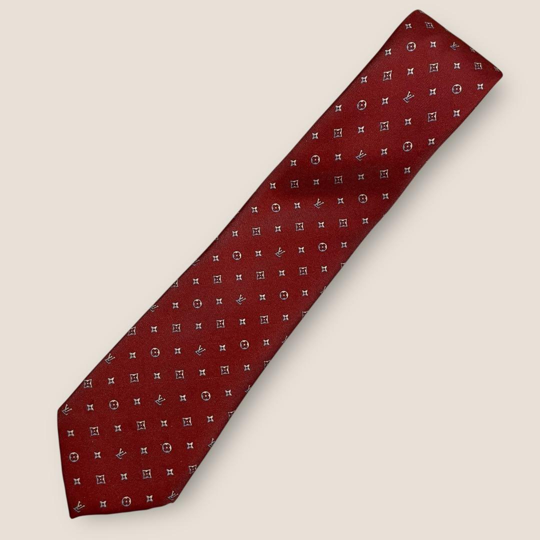 LOUIS VUITTON ルイヴィトン ネクタイ 赤 モノグラム シルク 箱付