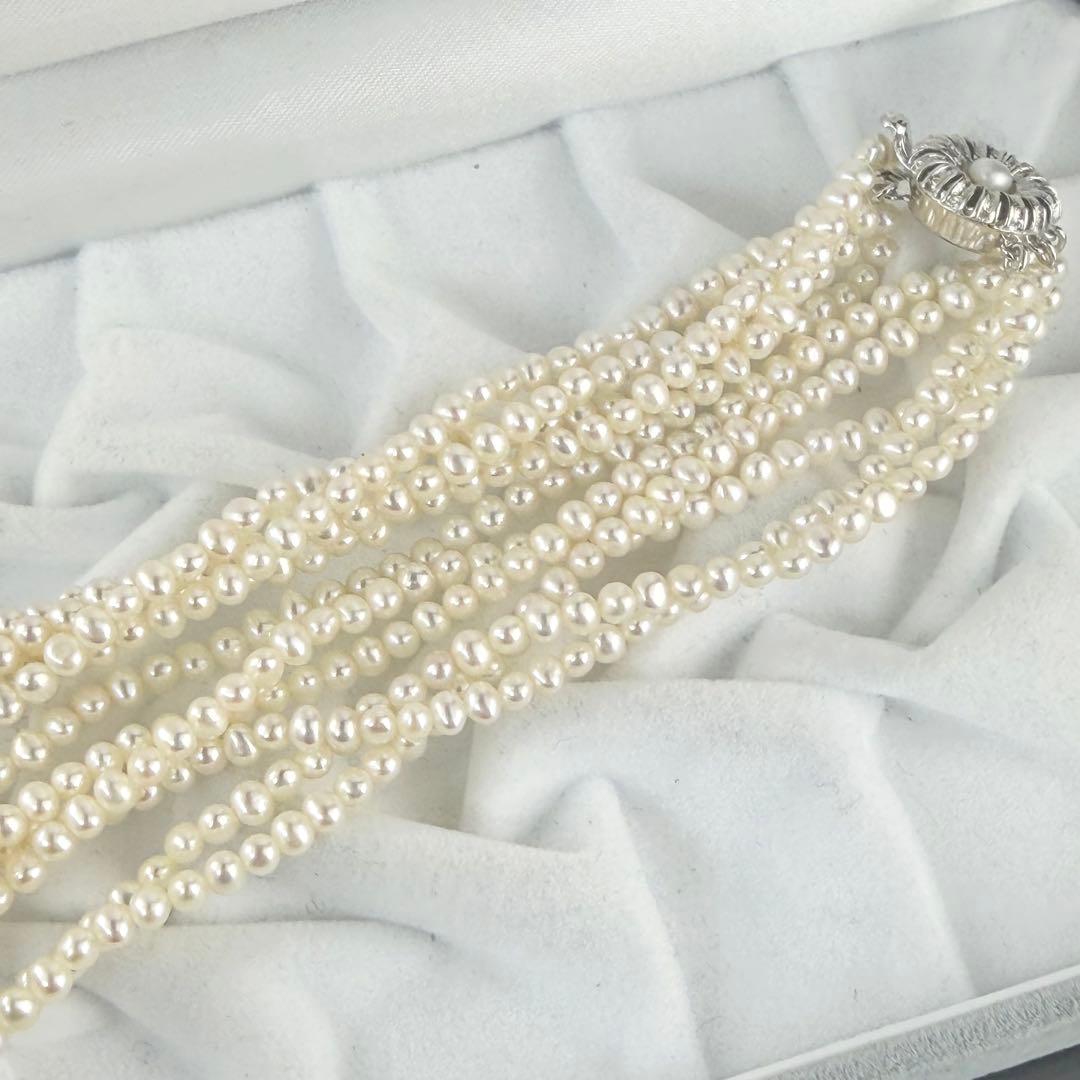 【テリ強】5連 本真珠 ベビーパール ネックレス 3.7mm 44cm