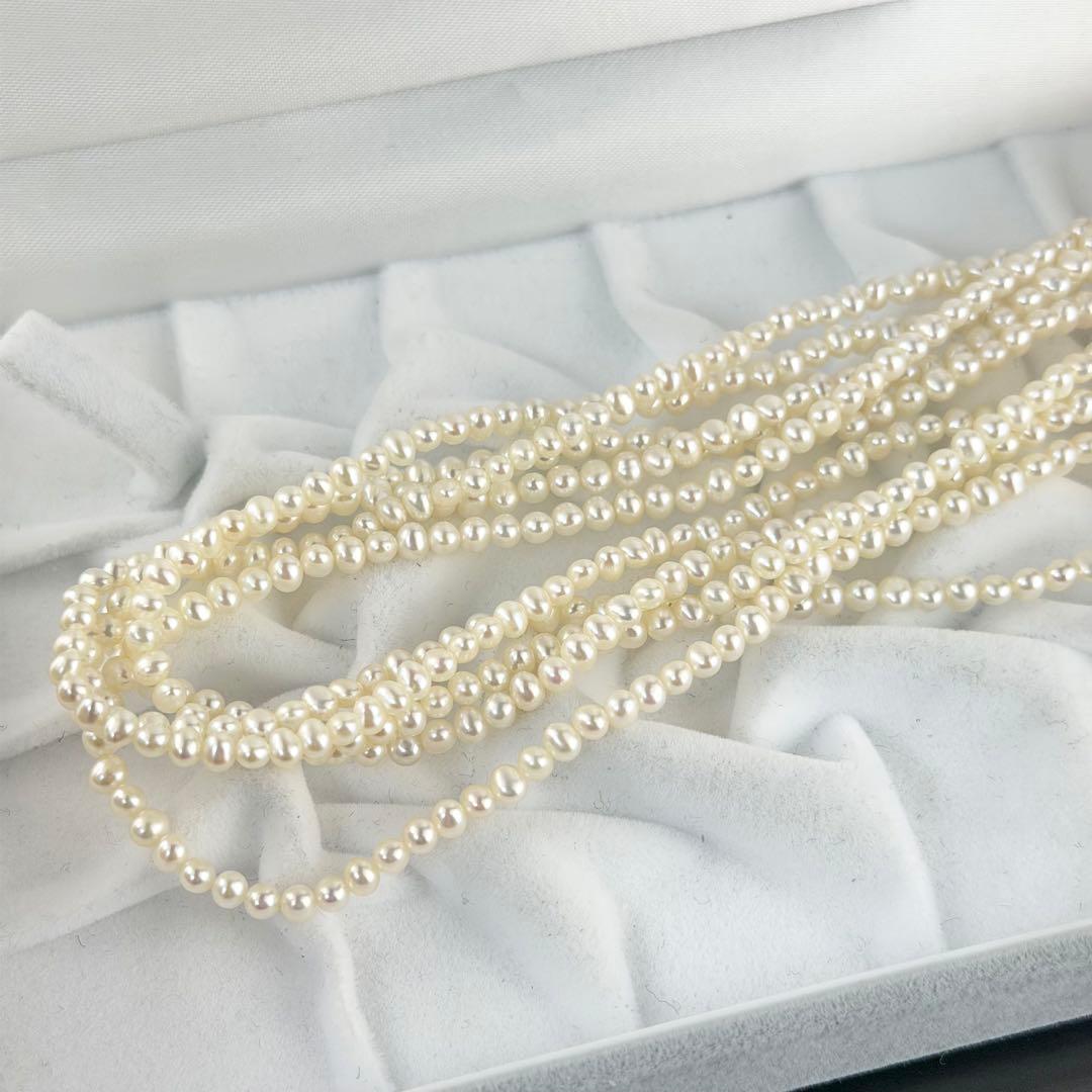 【テリ強】5連 本真珠 ベビーパール ネックレス 3.7mm 44cm