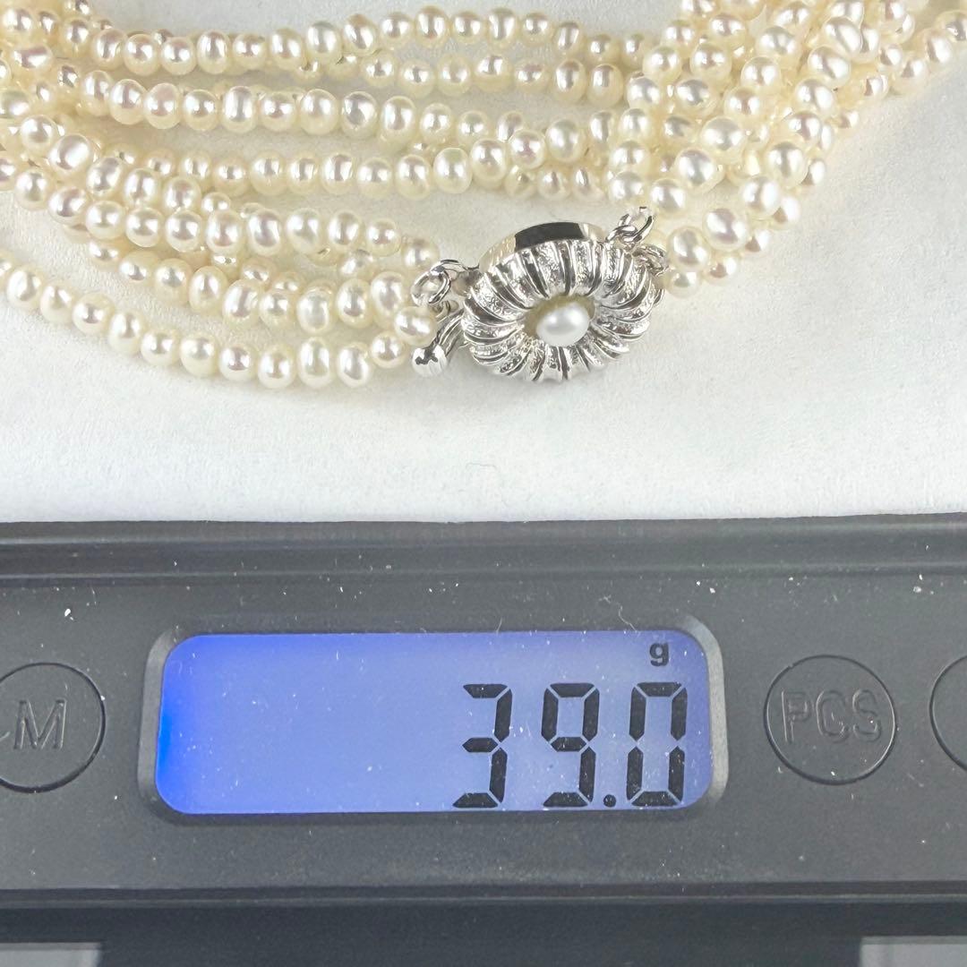 【テリ強】5連 本真珠 ベビーパール ネックレス 3.7mm 44cm