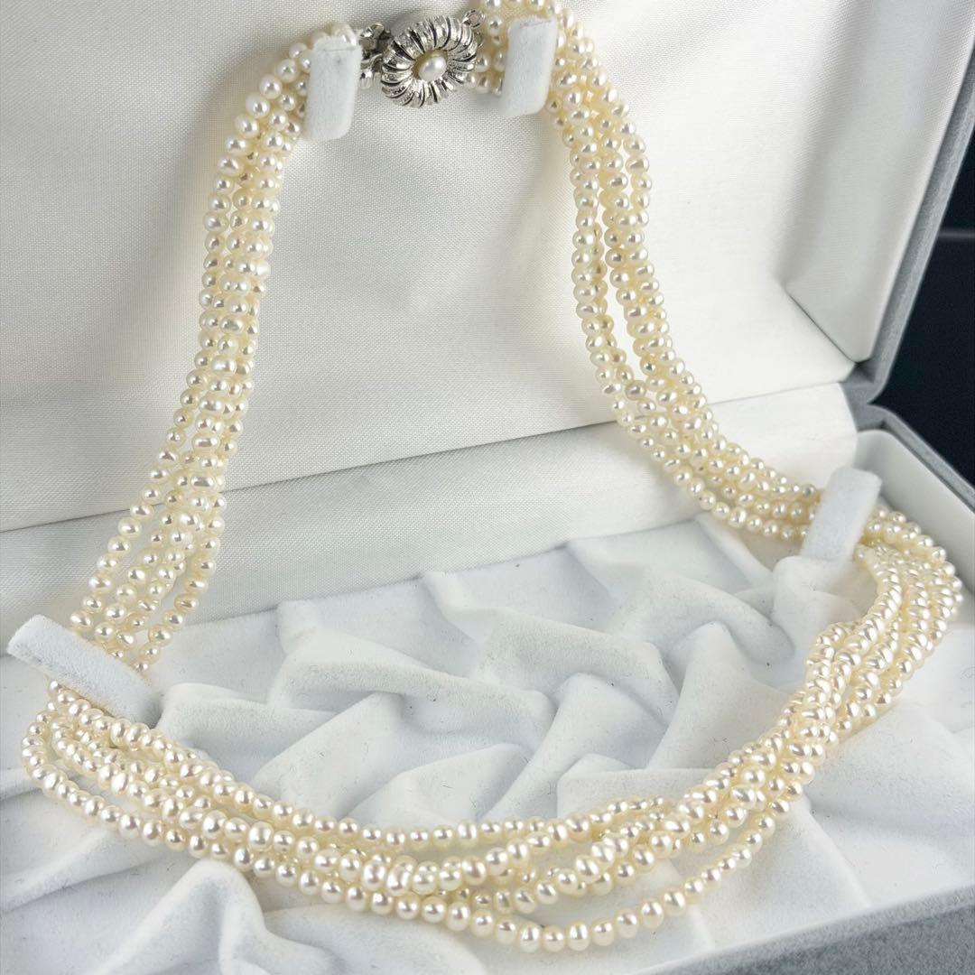 【テリ強】5連 本真珠 ベビーパール ネックレス 3.7mm 44cm