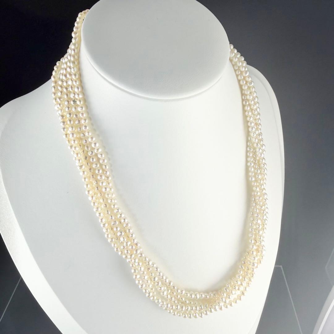 【テリ強】5連 本真珠 ベビーパール ネックレス 3.7mm 44cm