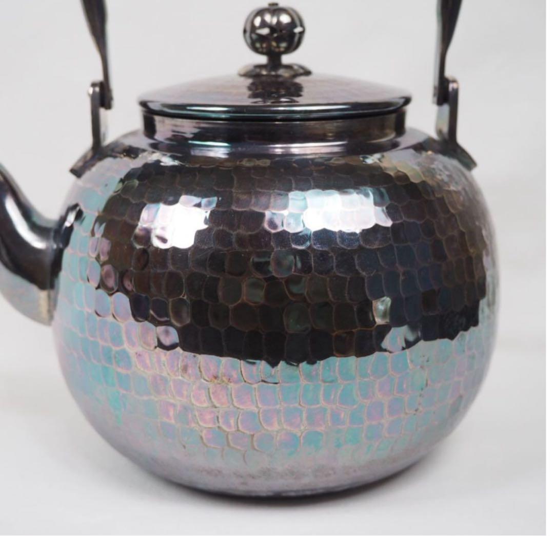 まっち送料無料　未使用　時代物　銀仕上げ鎚肌銀瓶/銀壺/急須　茶道具