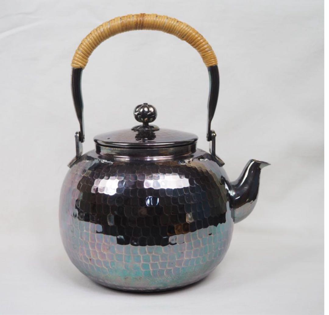 まっち送料無料　未使用　時代物　銀仕上げ鎚肌銀瓶/銀壺/急須　茶道具