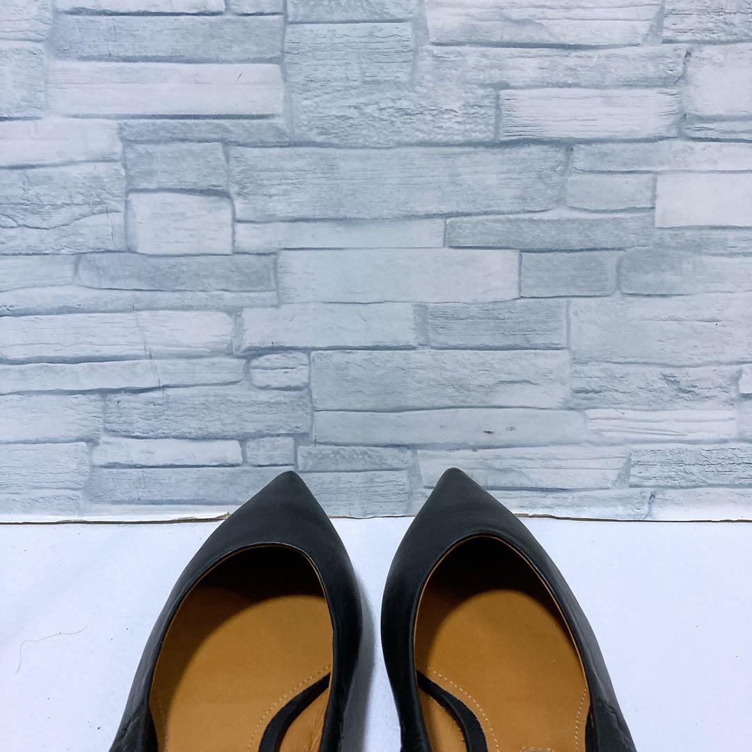 未使用級 ピッピシック ギャザーフラットパンプス 本革 ブラック 黒 38 25