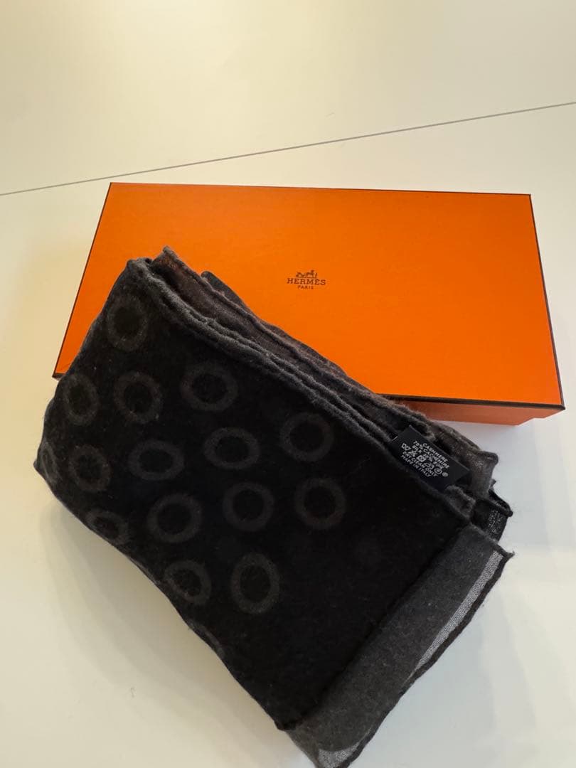 HERMES エルメス カシミアシルク　ストール　メンズ　ブラック系