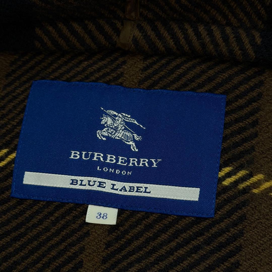 バーバリーブルーレーベル　ポンチョ　フード付き　ホースロゴ　レザーベルト　茶　M