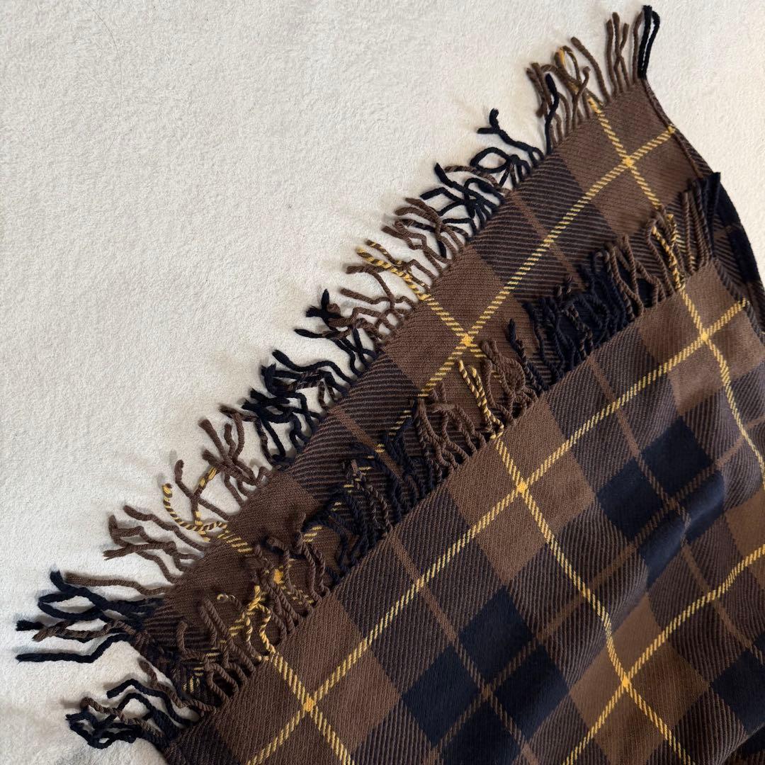 バーバリーブルーレーベル　ポンチョ　フード付き　ホースロゴ　レザーベルト　茶　M