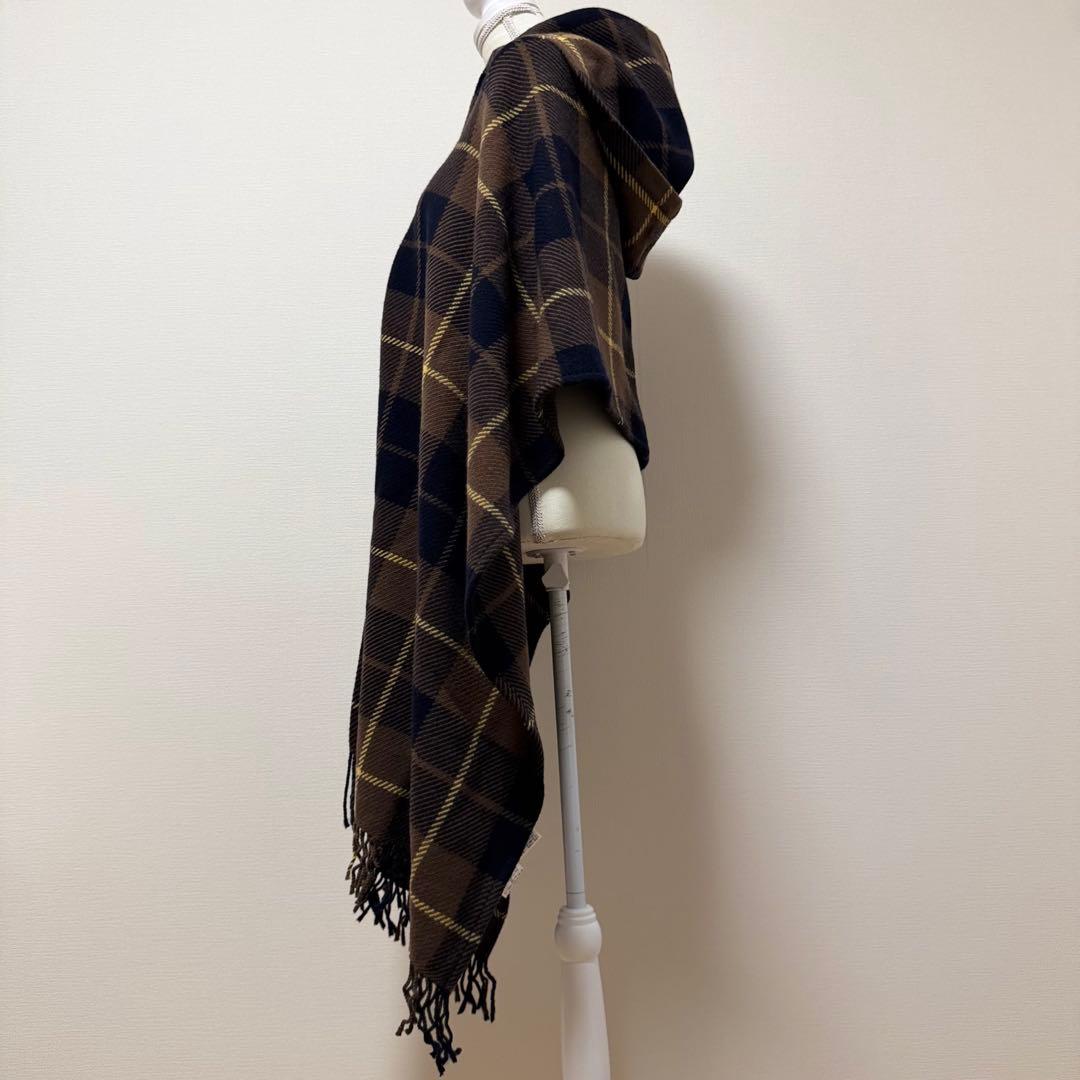 バーバリーブルーレーベル　ポンチョ　フード付き　ホースロゴ　レザーベルト　茶　M