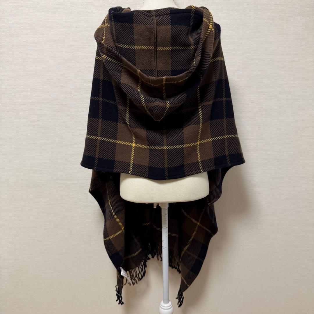 バーバリーブルーレーベル　ポンチョ　フード付き　ホースロゴ　レザーベルト　茶　M
