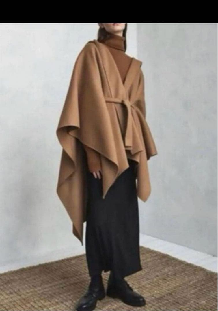 美品＊Theory　現行　ポンチョ　ベルト付き　カシミヤ　ウール　キャメル