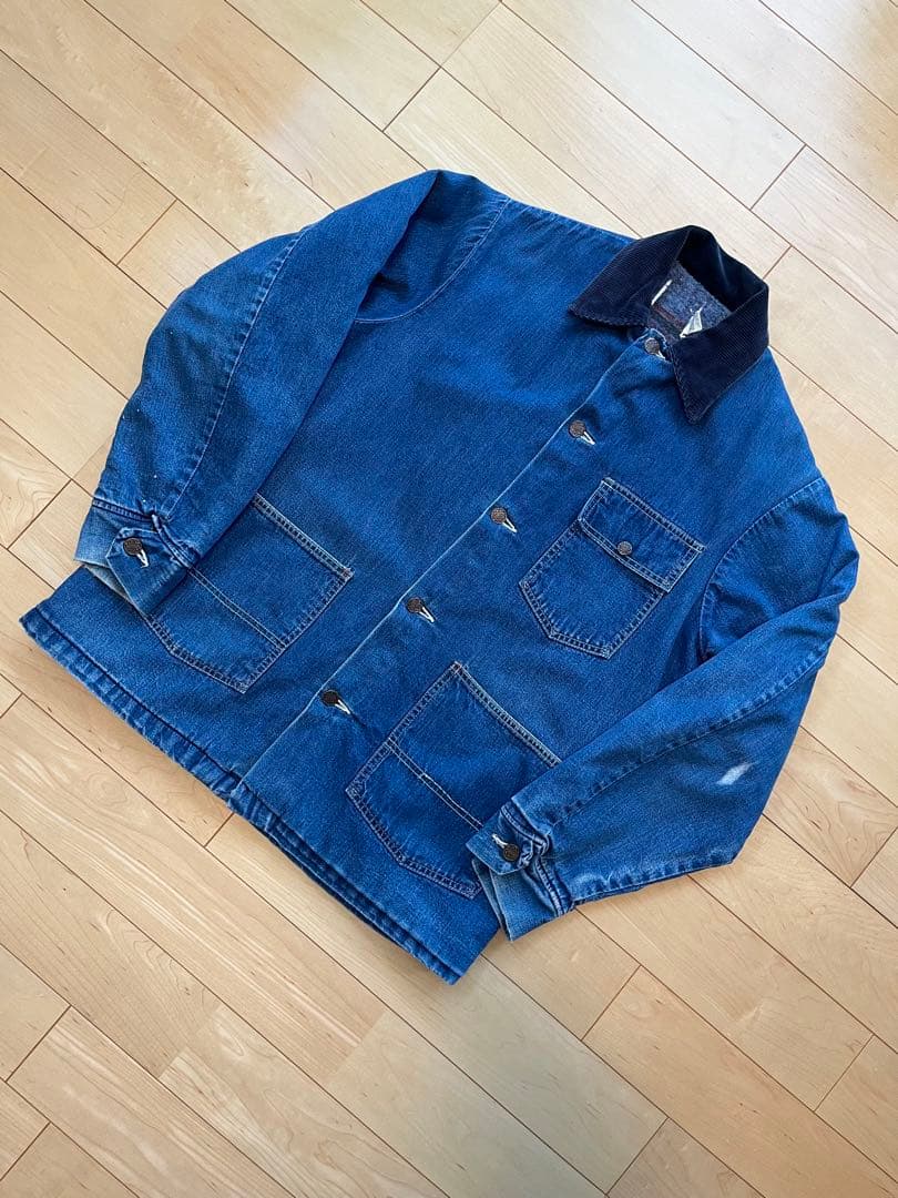 70s 80s カバーオール コーデュロイ襟付き ワークジャケット usa製