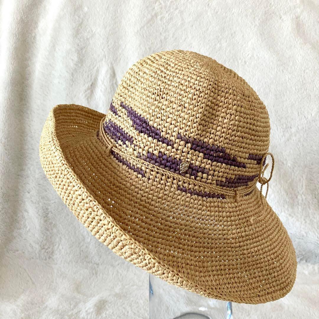 超希少 ヘレンカミンスキー ラフィア ローラプルハット ナチュラル×パープル