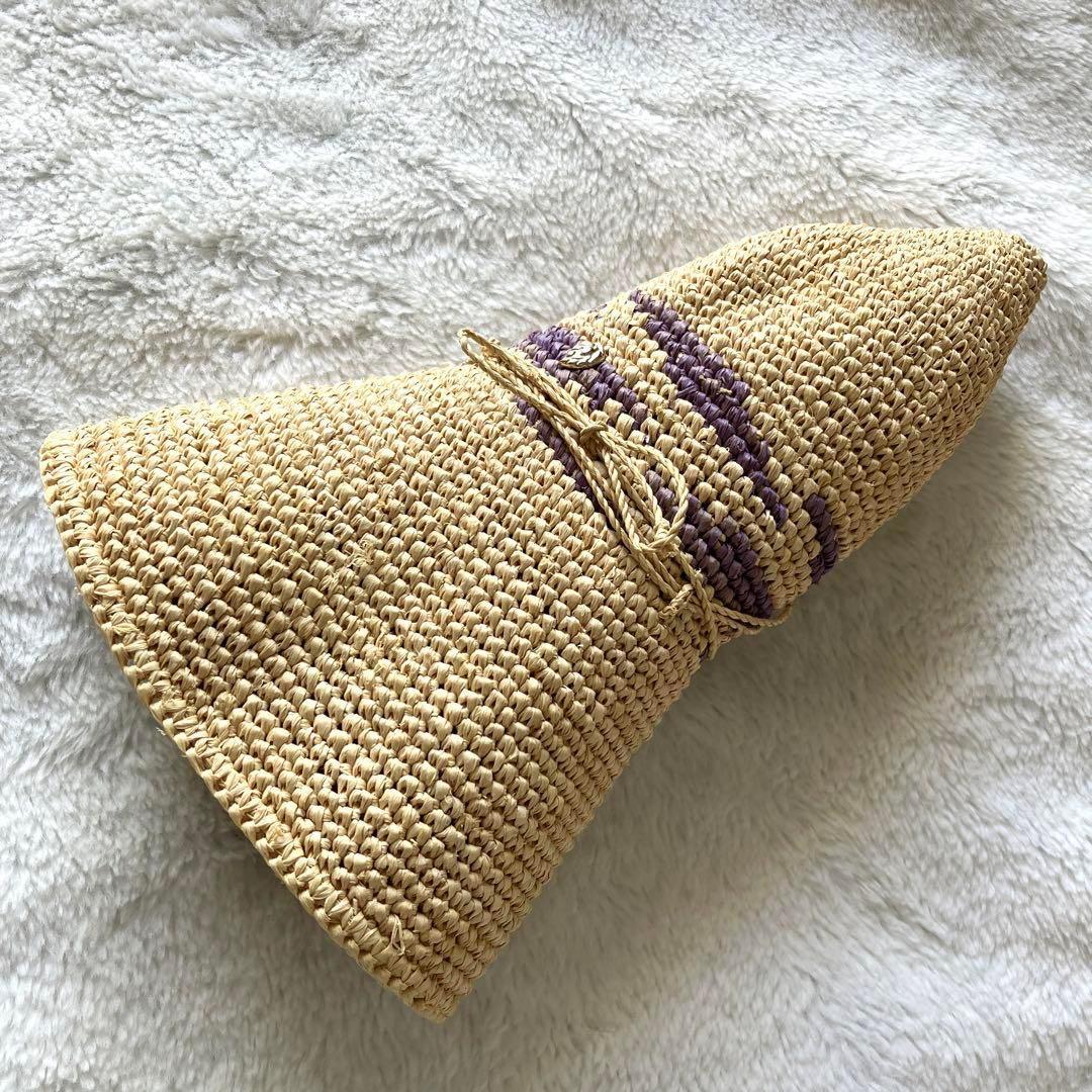 超希少 ヘレンカミンスキー ラフィア ローラプルハット ナチュラル×パープル