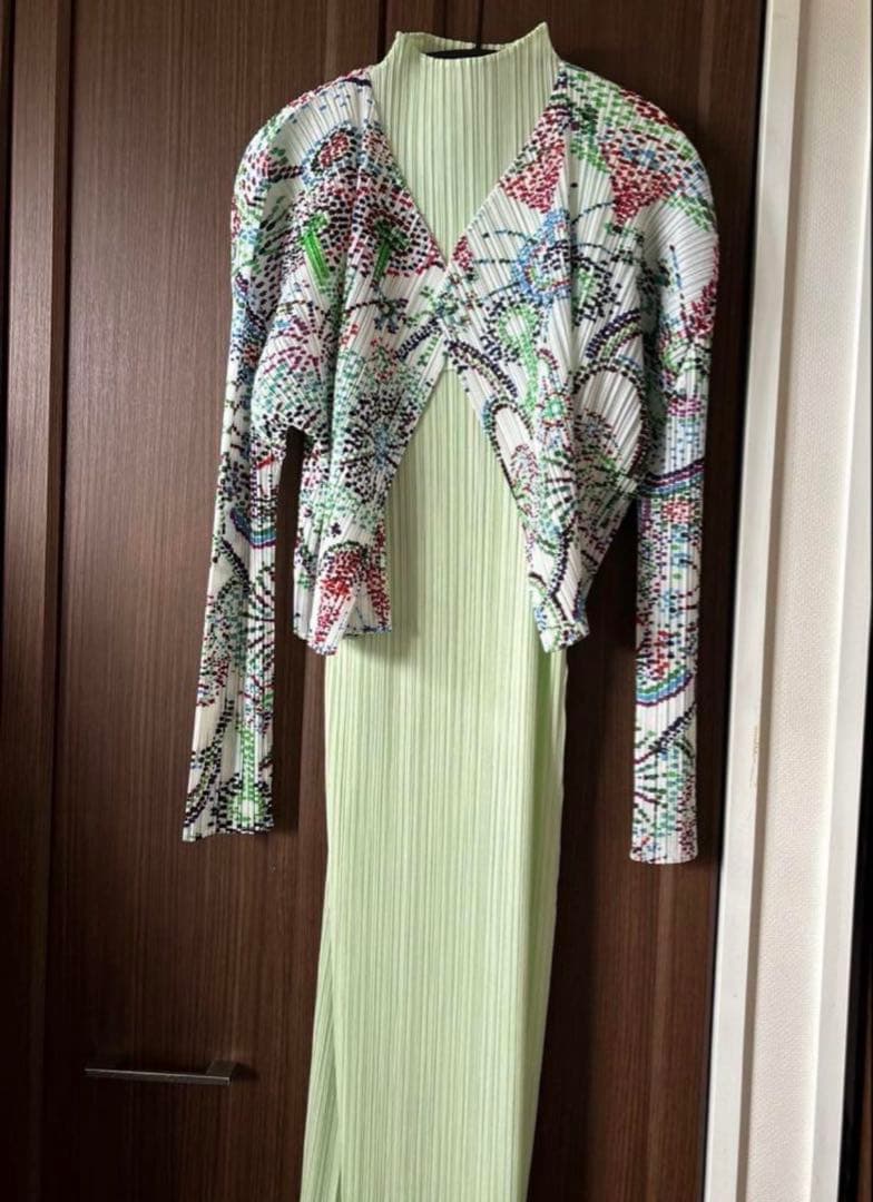 プリーツプリーズMONTHLY JUNE ワンピースWHITE GREEN3