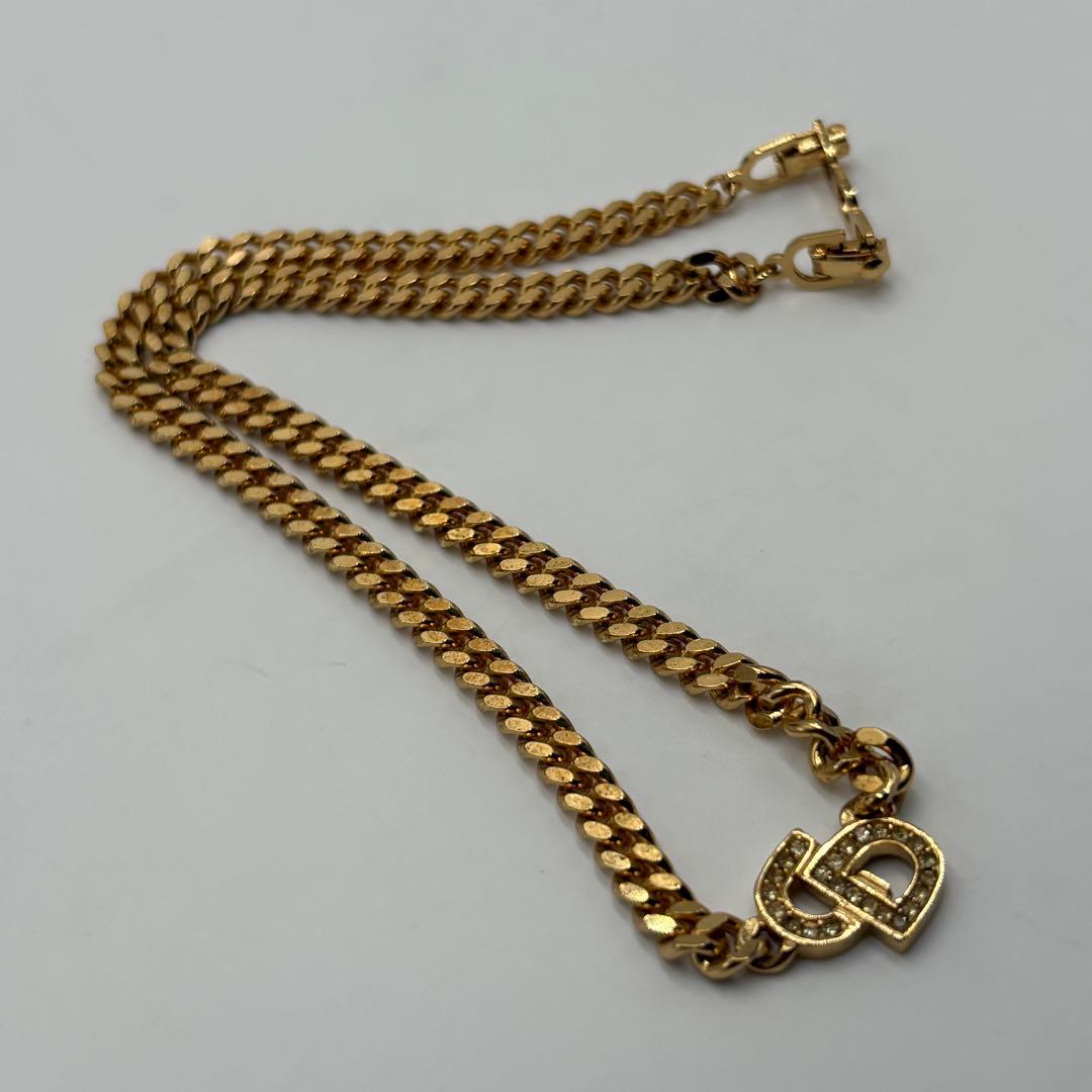 美品 ✨ クリスチャンディオール CDロゴ ラインストーン ネックレス ゴールド