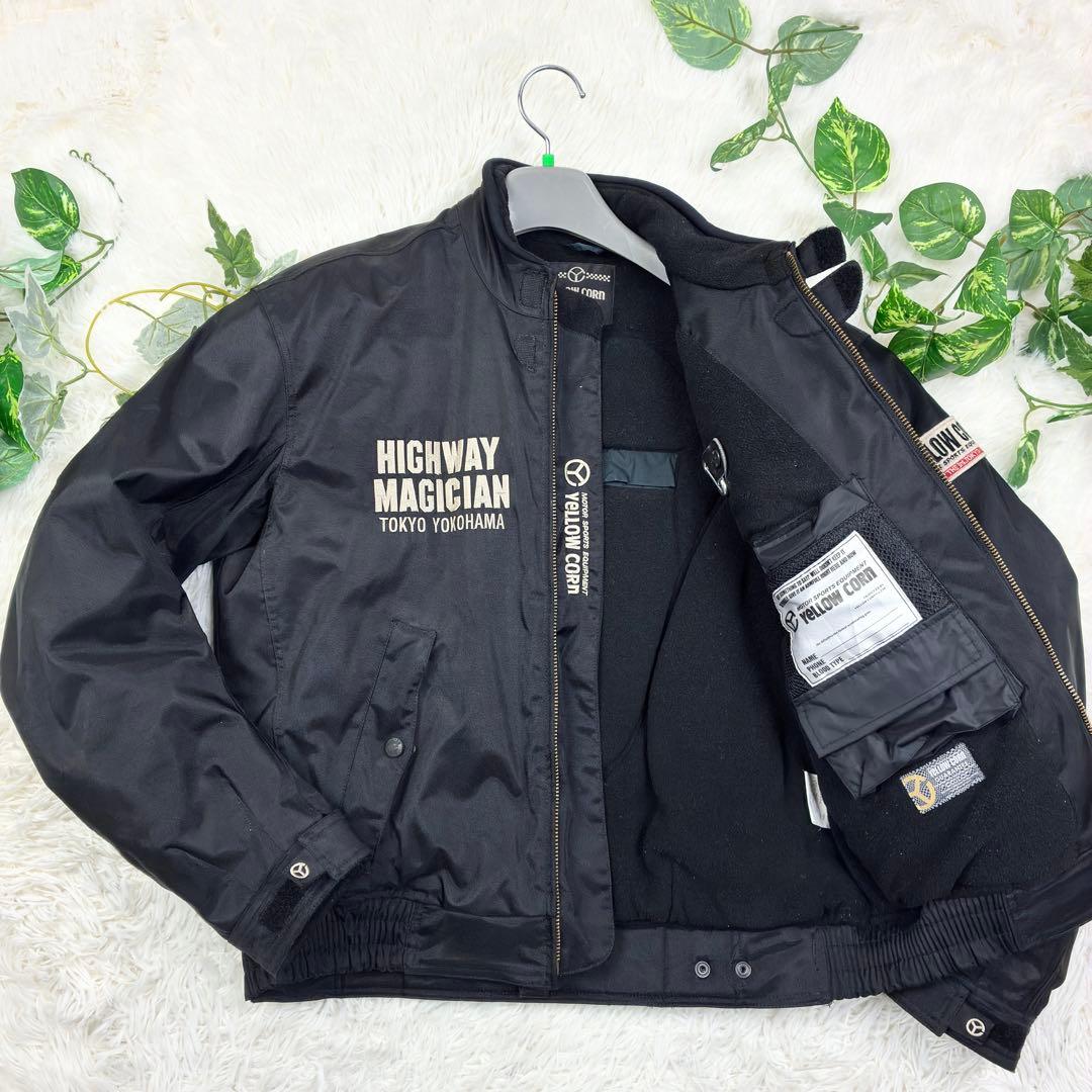 美品　イエローコーン　ナイロン　バイカージャケット　プロテクター付き　L　黒