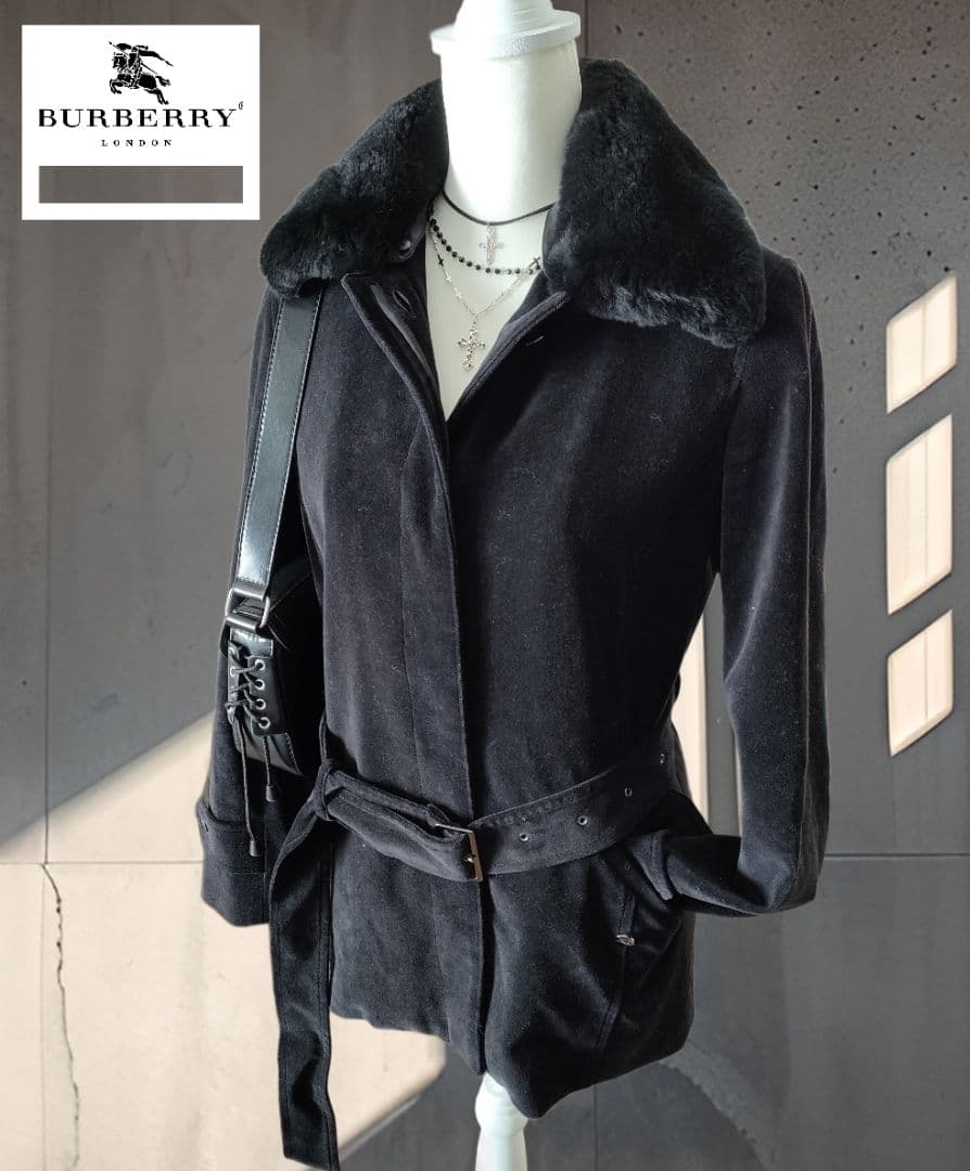 バーバリーロンドン ラビットファー ベロアコート ベルト付 平成 ギャル 40