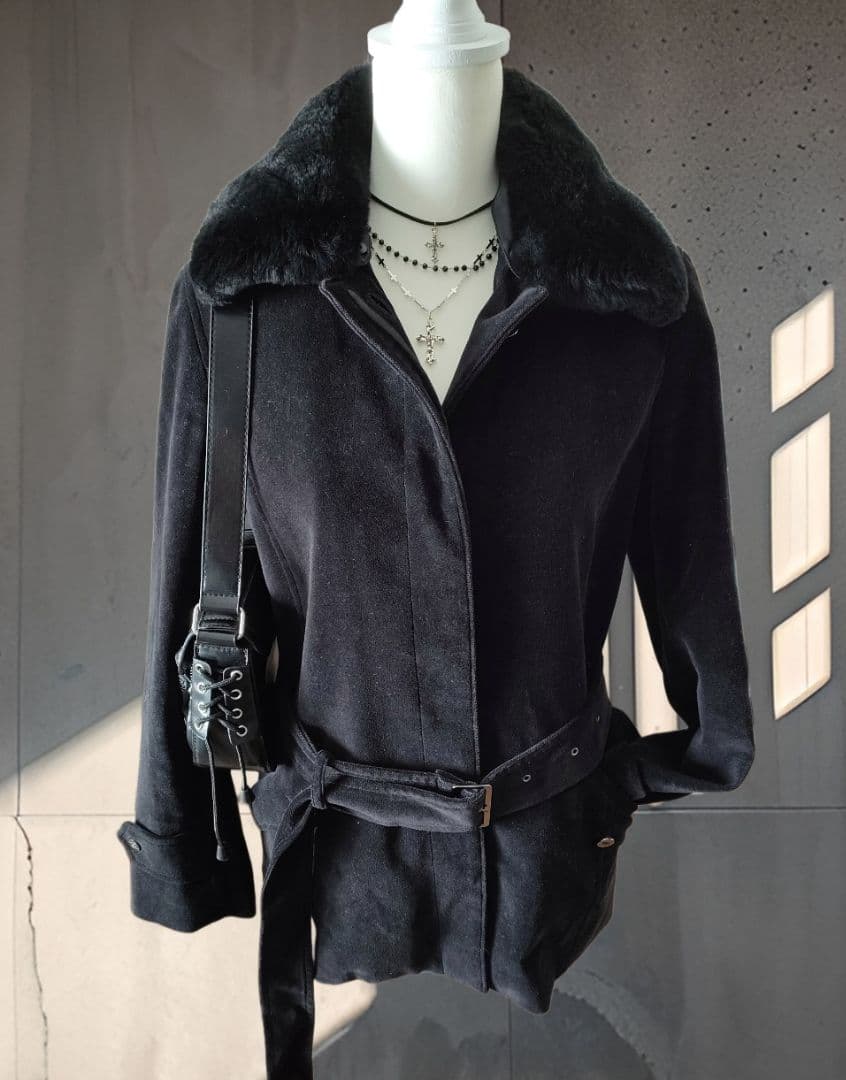 バーバリーロンドン ラビットファー ベロアコート ベルト付 平成 ギャル 40