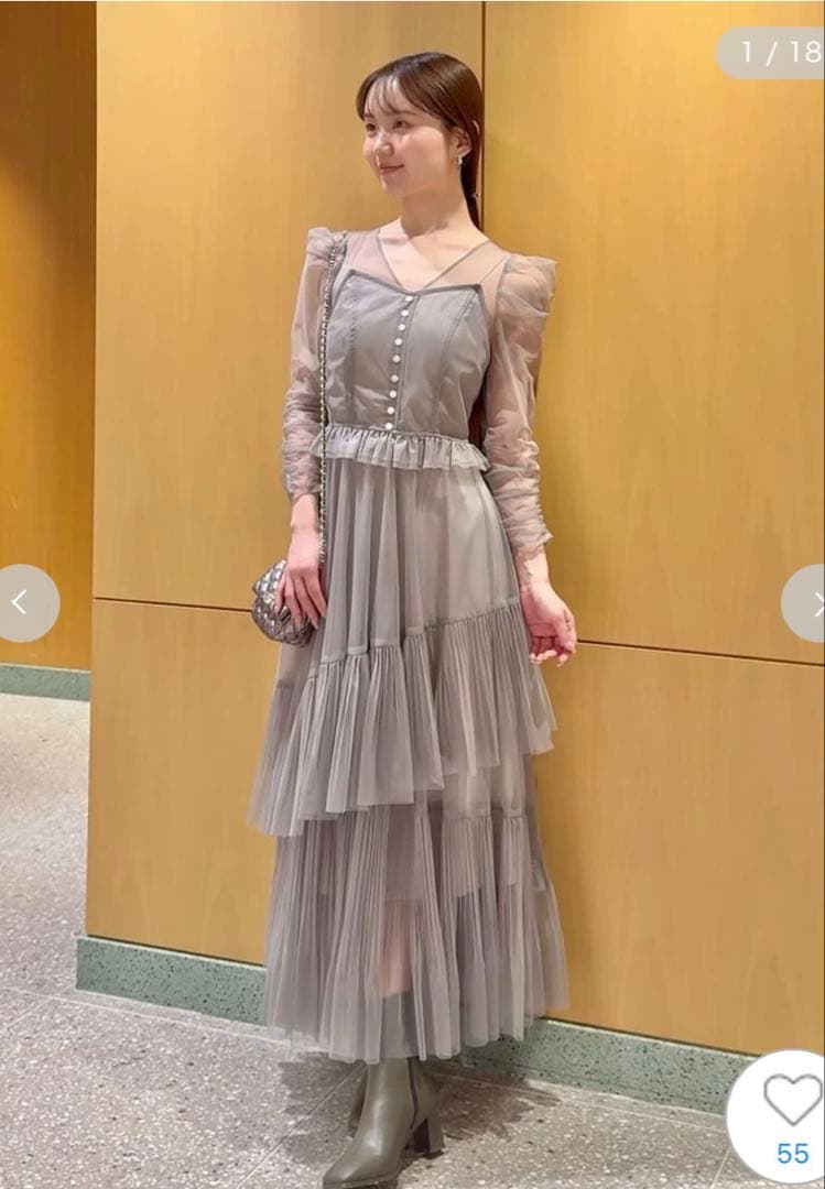 新作新品♥️SNIDEL Sustainableティアードチュールドレス✨ GRY