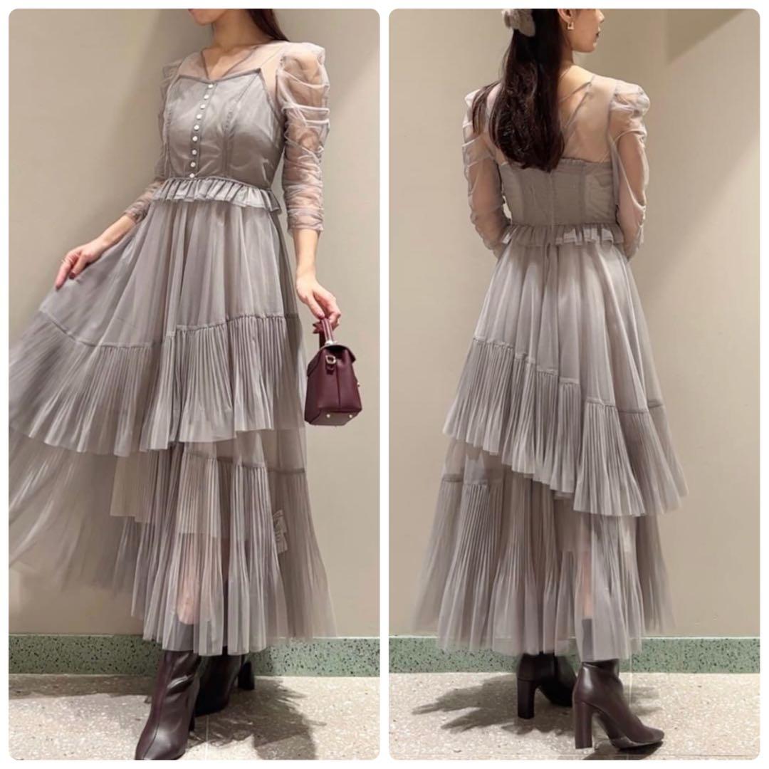 新作新品♥️SNIDEL Sustainableティアードチュールドレス✨ GRY