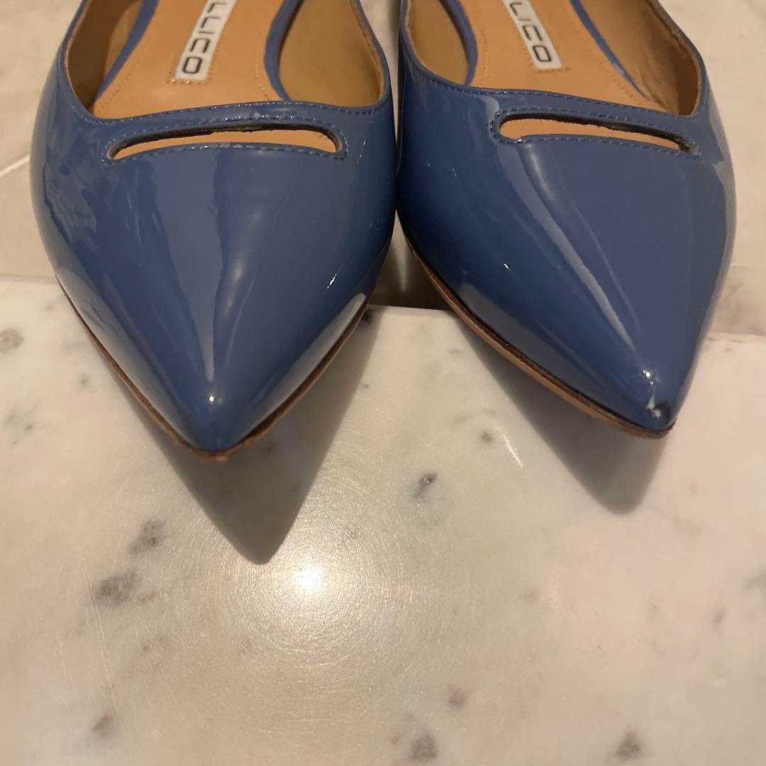 ペリーコ 36 ブルー　エナメル　パテント　フラット