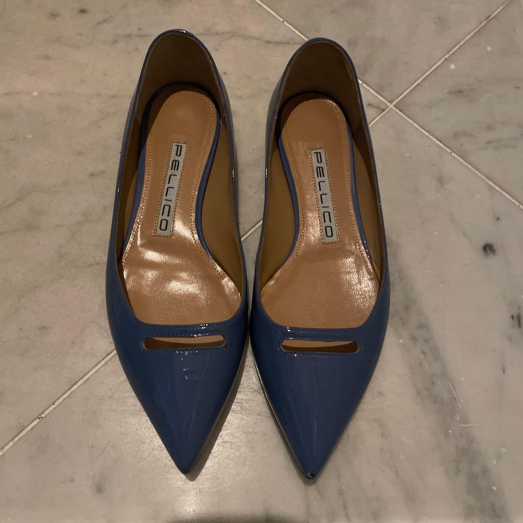 ペリーコ 36 ブルー　エナメル　パテント　フラット