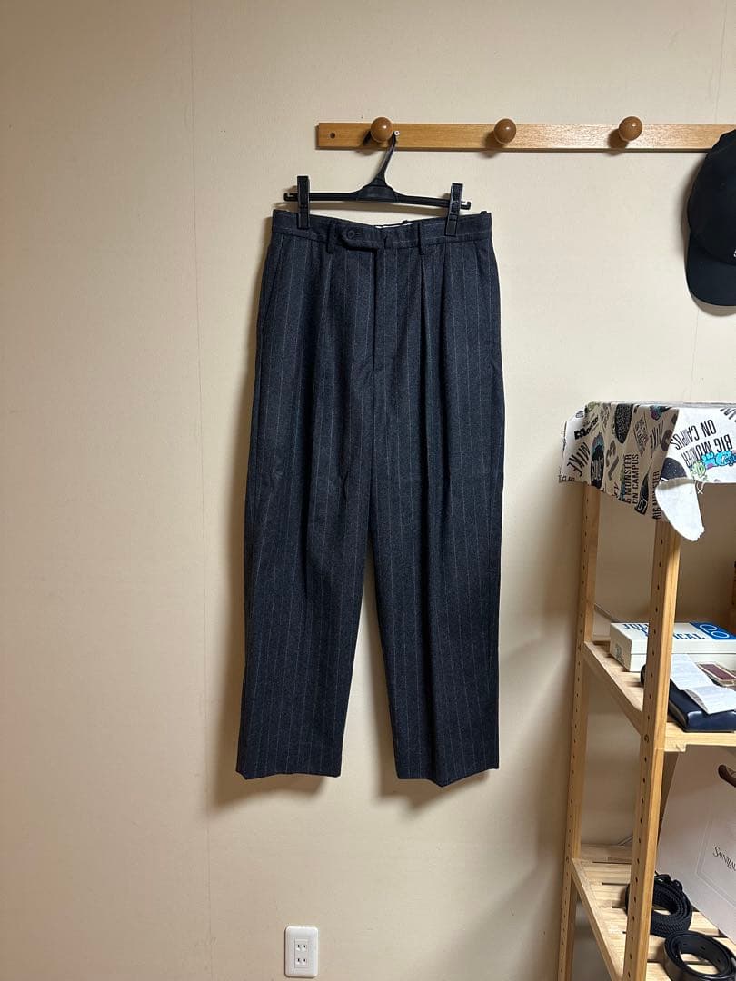 Steven Alanウール ストライプスラックス　グレー　トラウザーズ　M