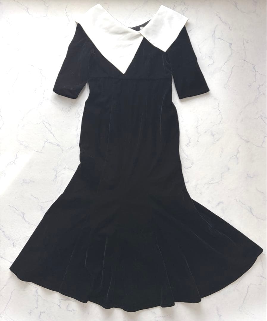 LEJA 配色アシンメトリー ビッグカラーベロア マーメイドドレス ブラック M