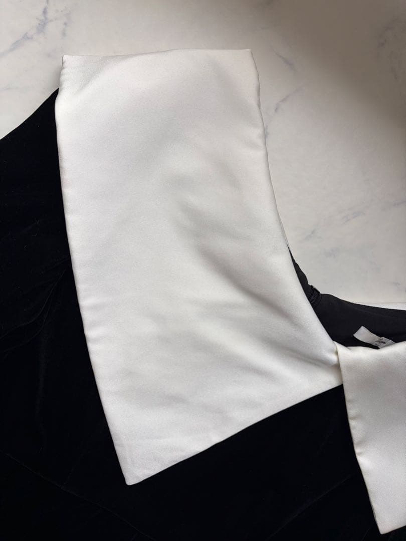 LEJA 配色アシンメトリー ビッグカラーベロア マーメイドドレス ブラック M