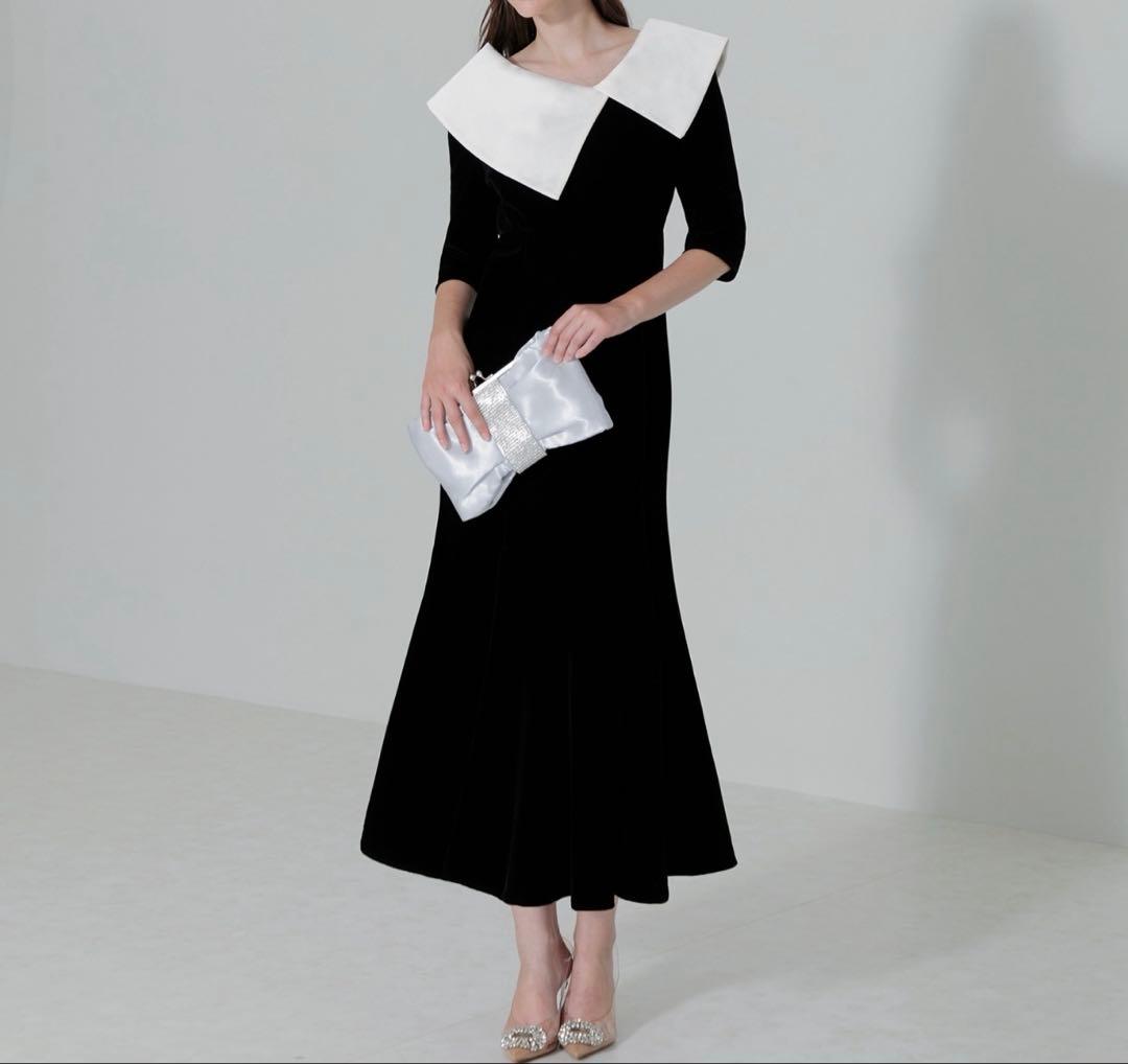 LEJA 配色アシンメトリー ビッグカラーベロア マーメイドドレス ブラック M