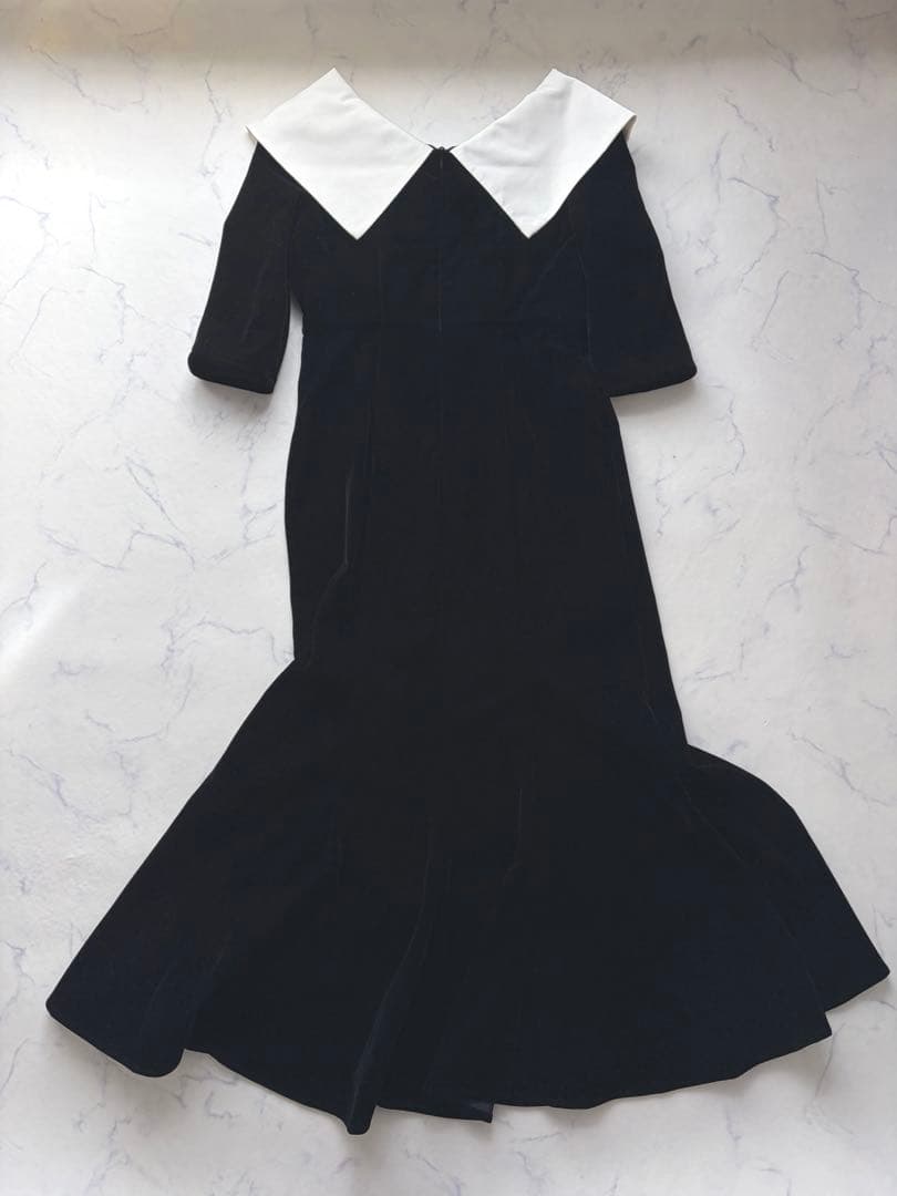 LEJA 配色アシンメトリー ビッグカラーベロア マーメイドドレス ブラック M