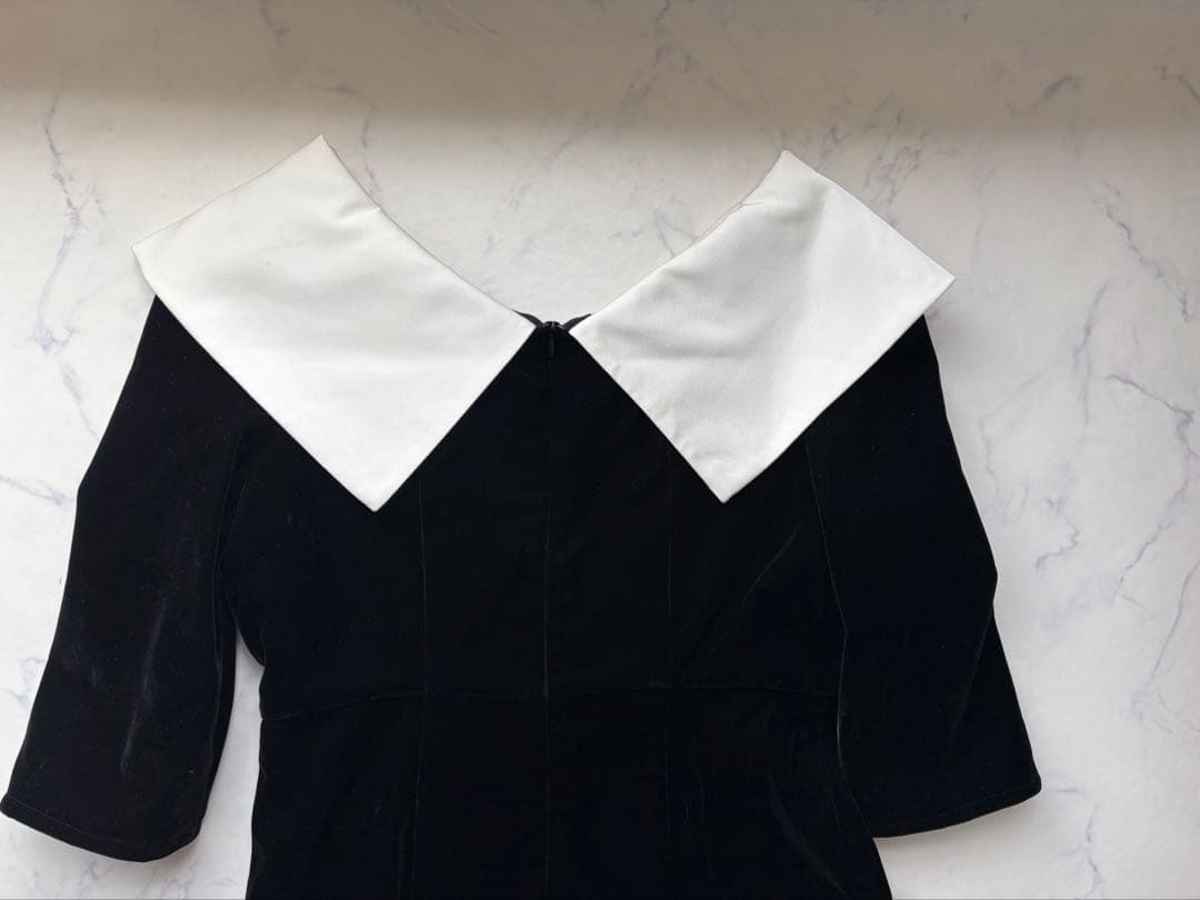 LEJA 配色アシンメトリー ビッグカラーベロア マーメイドドレス ブラック M