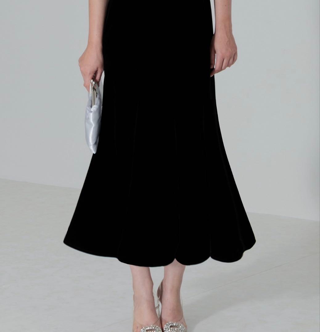 LEJA 配色アシンメトリー ビッグカラーベロア マーメイドドレス ブラック M