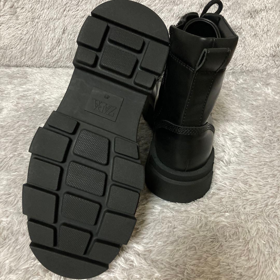 zara ザラ　トラックソール　厚底レースアップブーツ ブラック