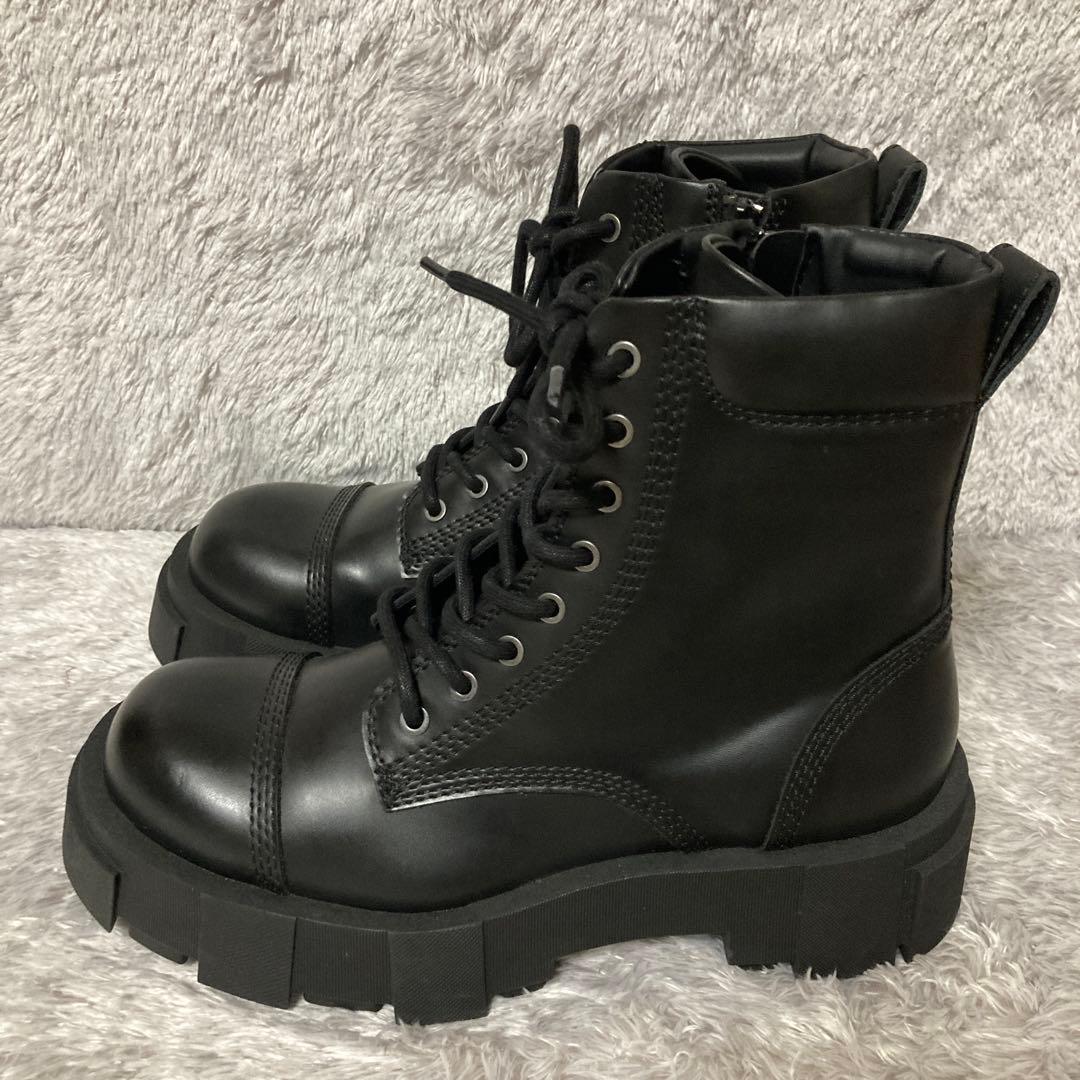 zara ザラ　トラックソール　厚底レースアップブーツ ブラック