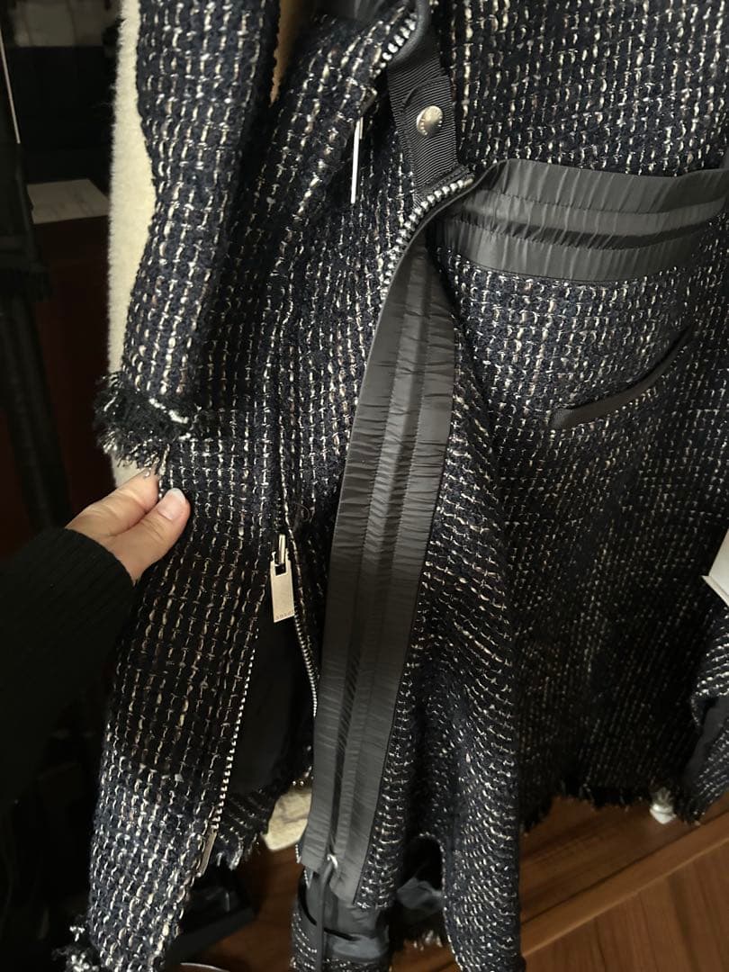 sacaiツィードアシンメトレーワンピースドレス