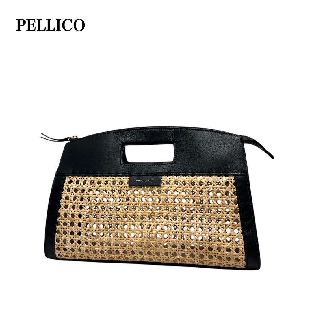 【美品】PELLICO/ペリーコ/レザー切り替え/カゴバッグ/クラッチバッグ