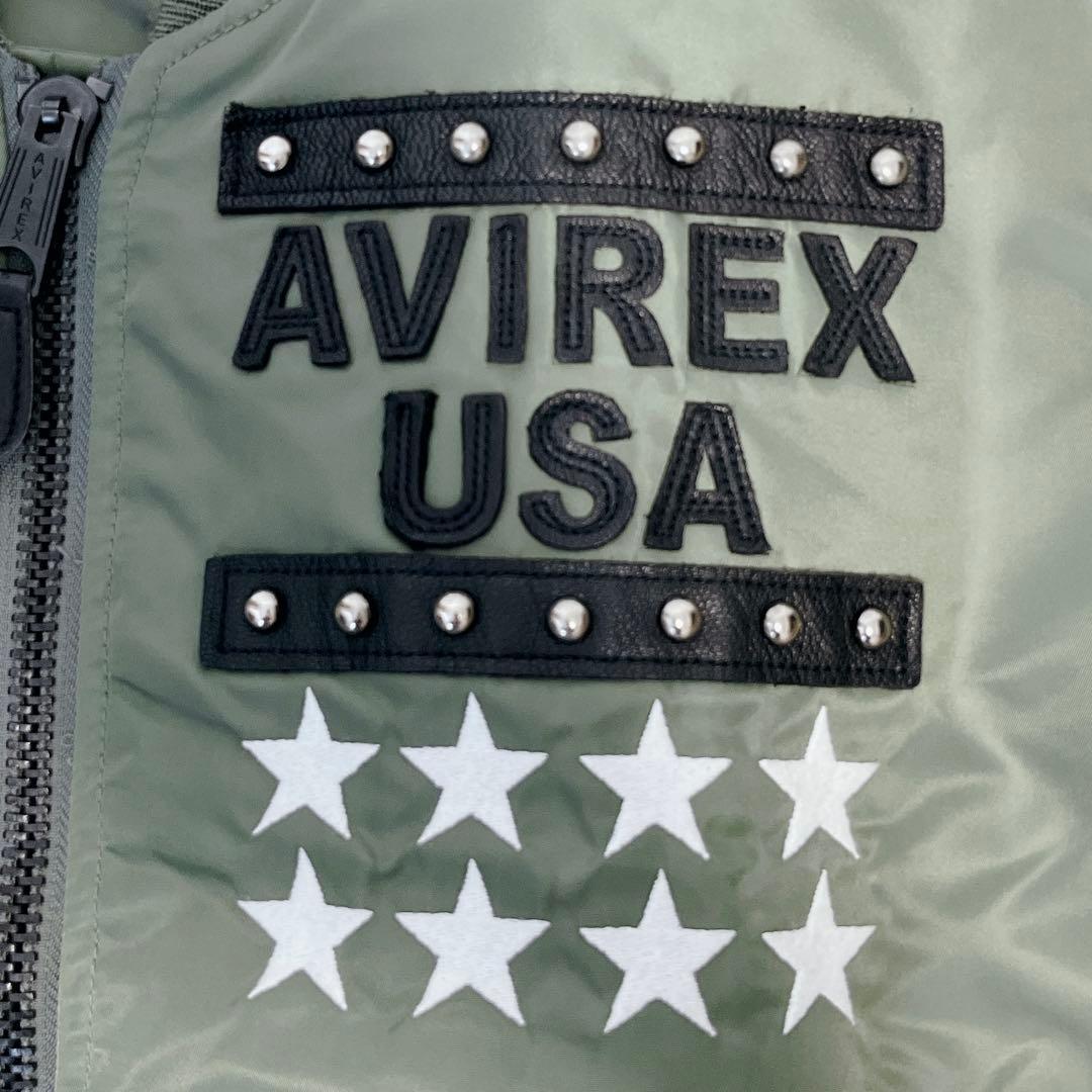美品✨AVIREX リバーシブルMA-1 ロゴ スタッズ 星条旗 L カーキ