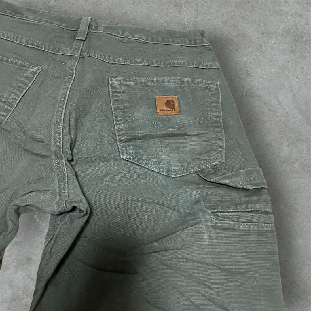 バ*中様 carhartt ダック ペインターパンツ ルーズフィット　モスグリー