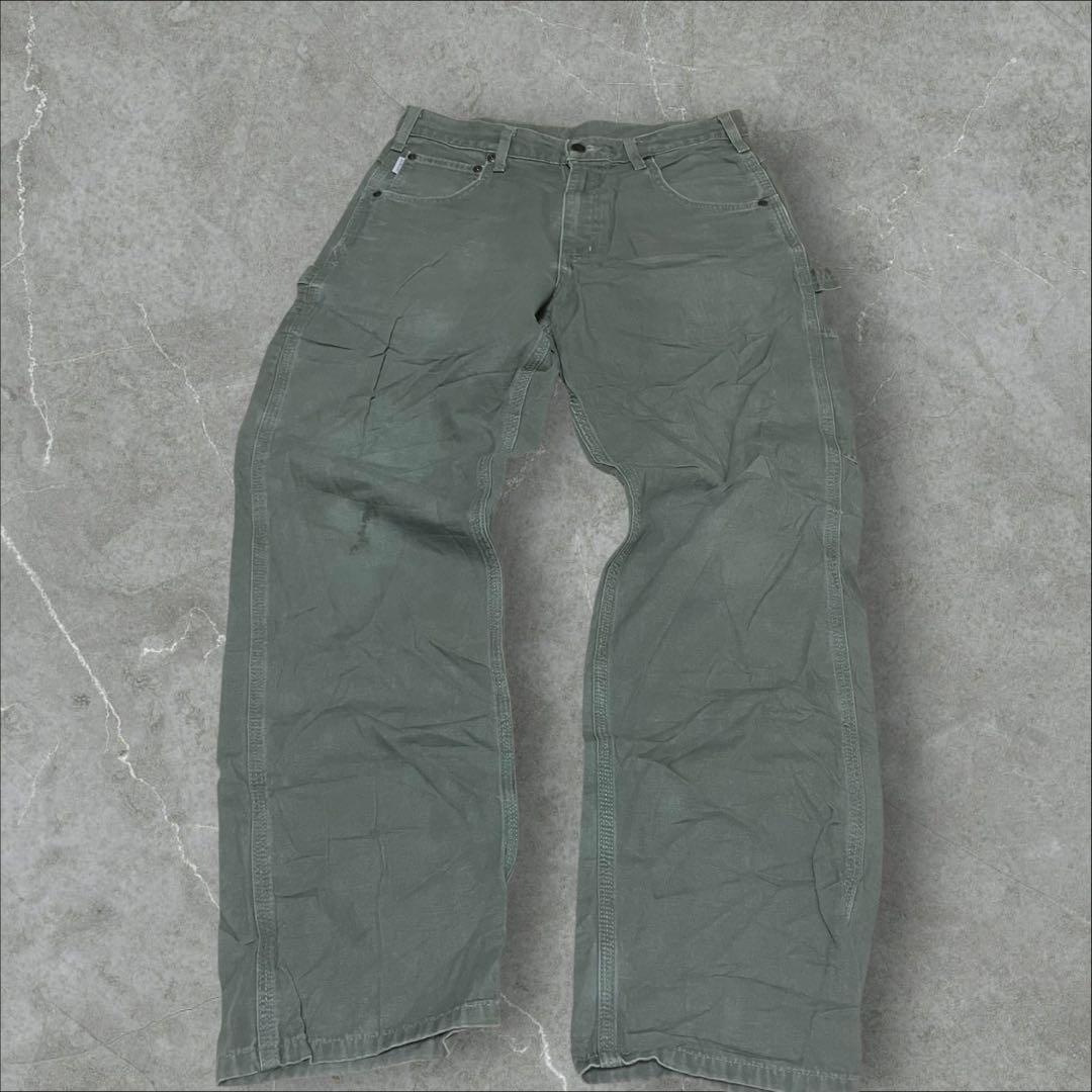 バ*中様 carhartt ダック ペインターパンツ ルーズフィット　モスグリー