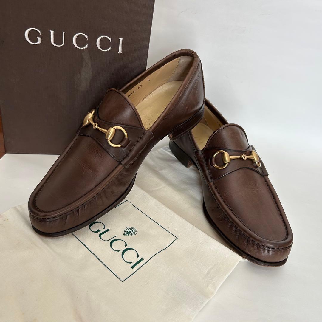 【箱付袋付】GUCCI ブラウンレザー ローファー　靴　42E ホースビット