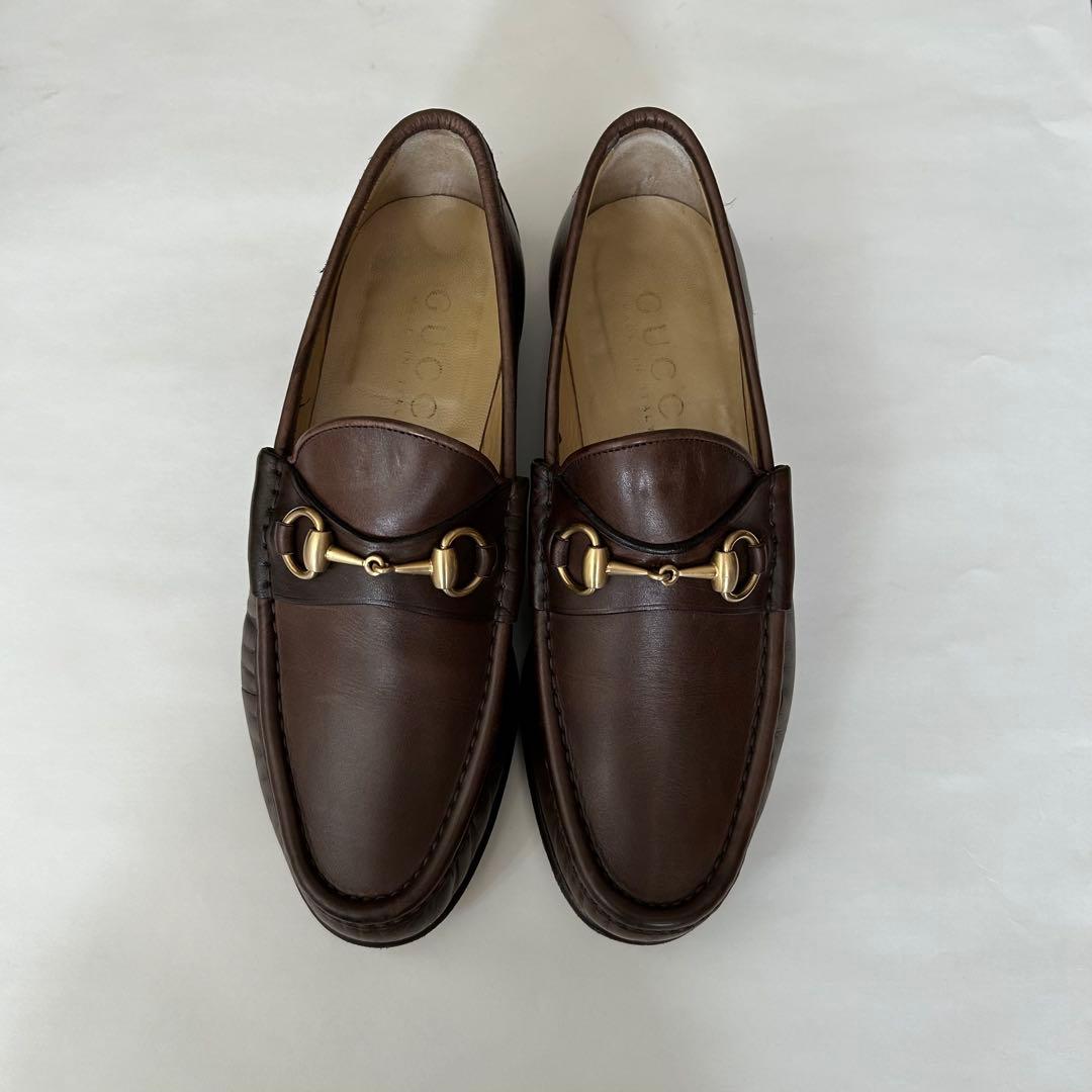 【箱付袋付】GUCCI ブラウンレザー ローファー　靴　42E ホースビット
