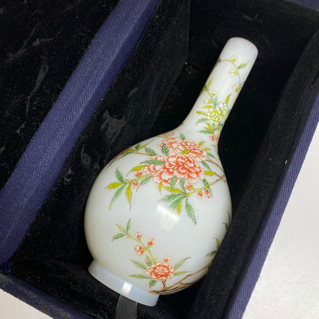 中国美術 乾隆年製 ガラス花入 h16.5cm 東キ8-0121①