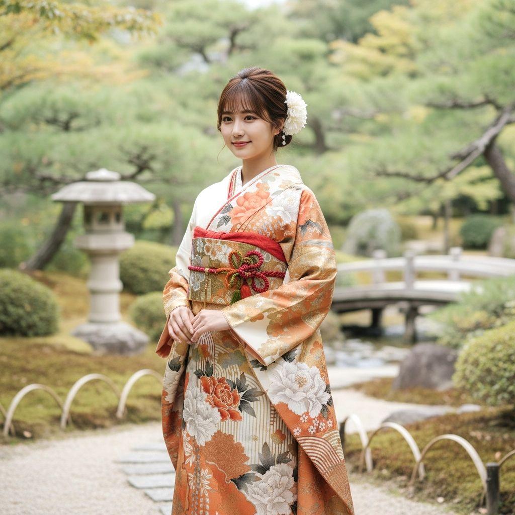 振袖フルセット(7点)・成人式・金銀彩加工・くすみ・白・古典柄・大輪牡丹