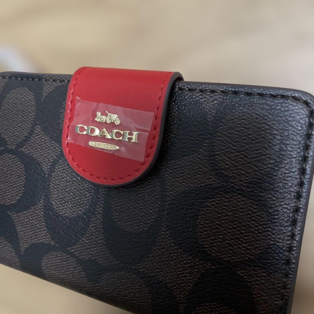 【新品未使用品】 COACH 二つ折り財布 ブラウン/レッド