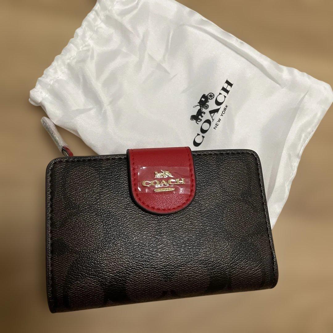 【新品未使用品】 COACH 二つ折り財布 ブラウン/レッド