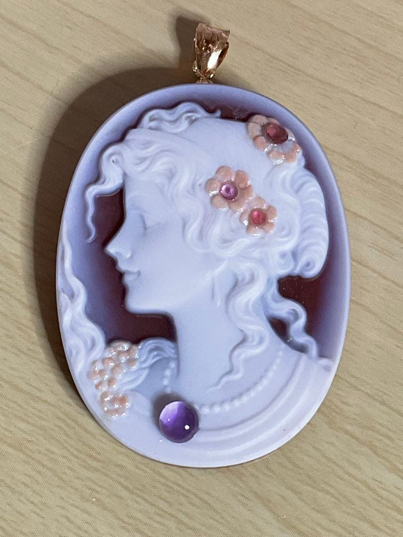 K18金天然石レッド瑪瑙カメオペンダント　トルマリン& アメジスト付き