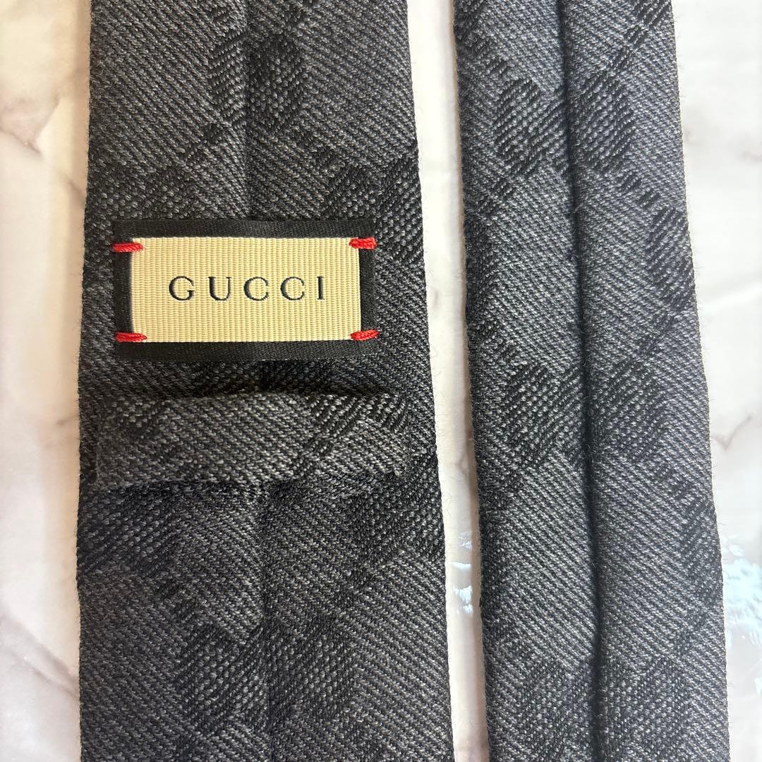 【箱付き】GUCCI ネクタイ　GG柄　ウール　現行タグ　グレー　ブラック